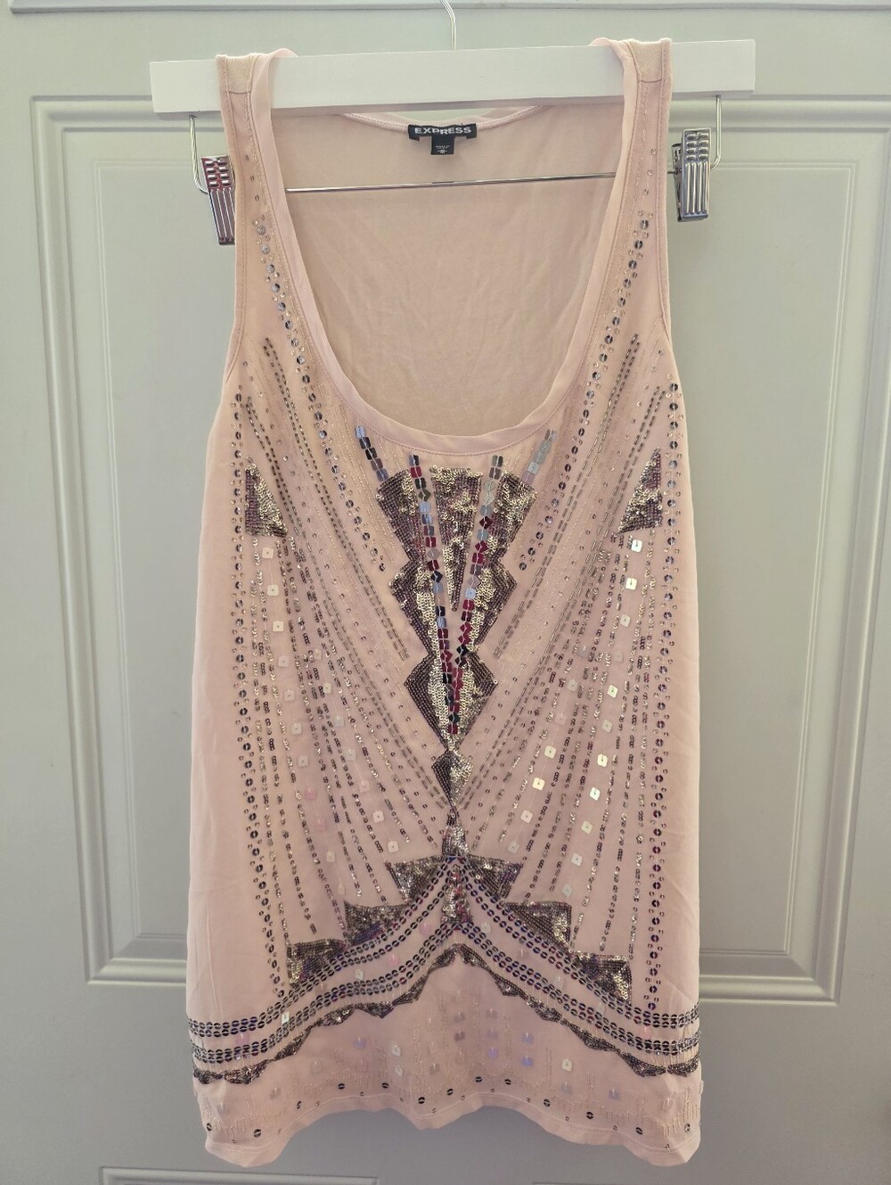 Express Pink Sequin & Bead Embellished Tank Top Size Medium